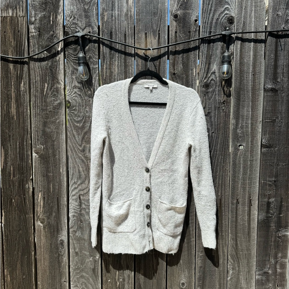 Madewell Cozy Light Grey Merino Wool and Alpaca Long V Neck Boyfriend Cardigan S
